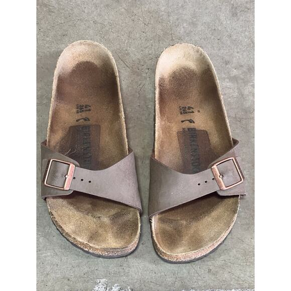 Birkenstock Madrid Birko-Flor Sandals EU 41 US 10 Tan Taupe Single Strap Narrow - Picture 2 of 7